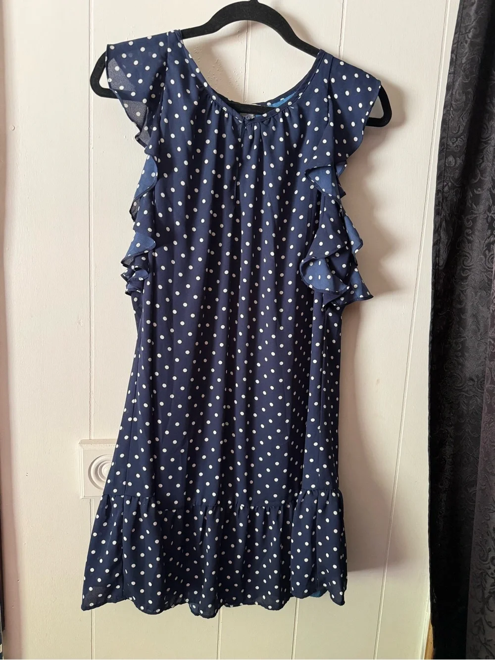 J crew navy Polka Dot Ruffle Sleeveless Dress